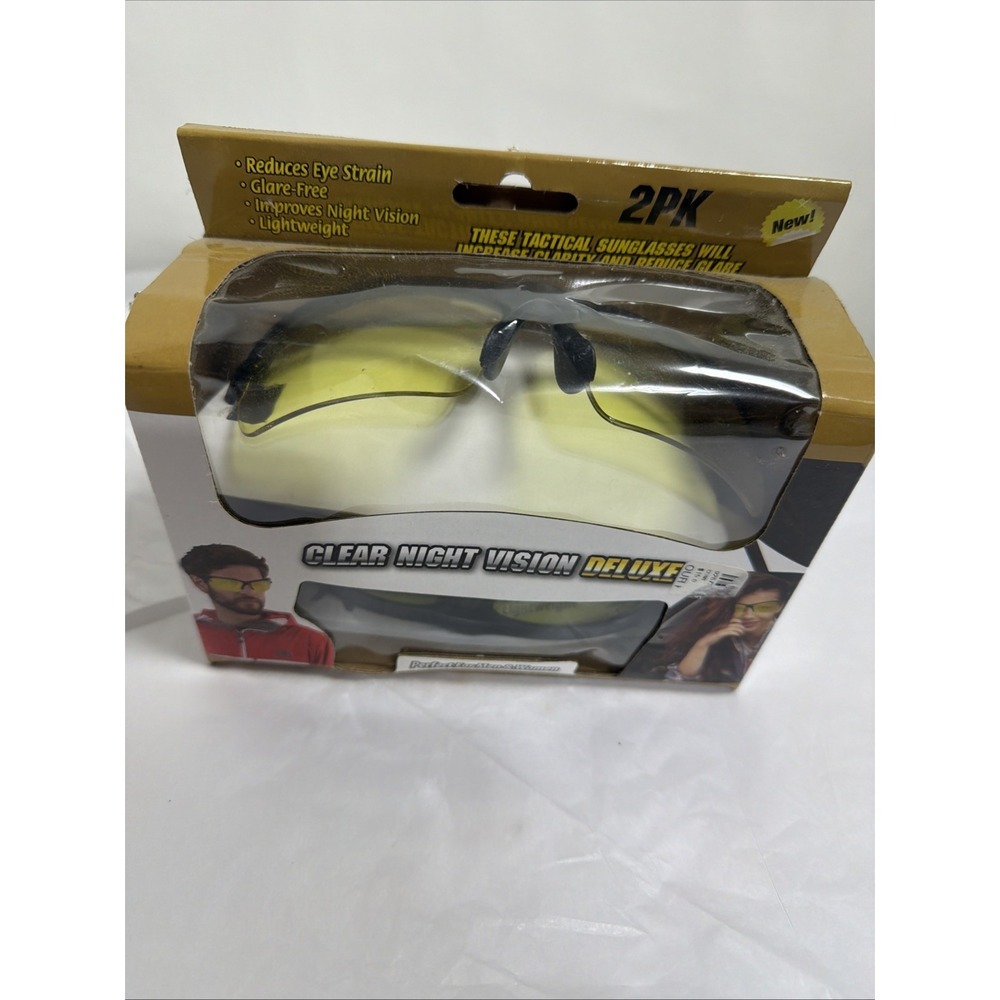 2 Pk Clear Night Vision Yellow Deluxe Glasses + Soft Carry Bags NEW